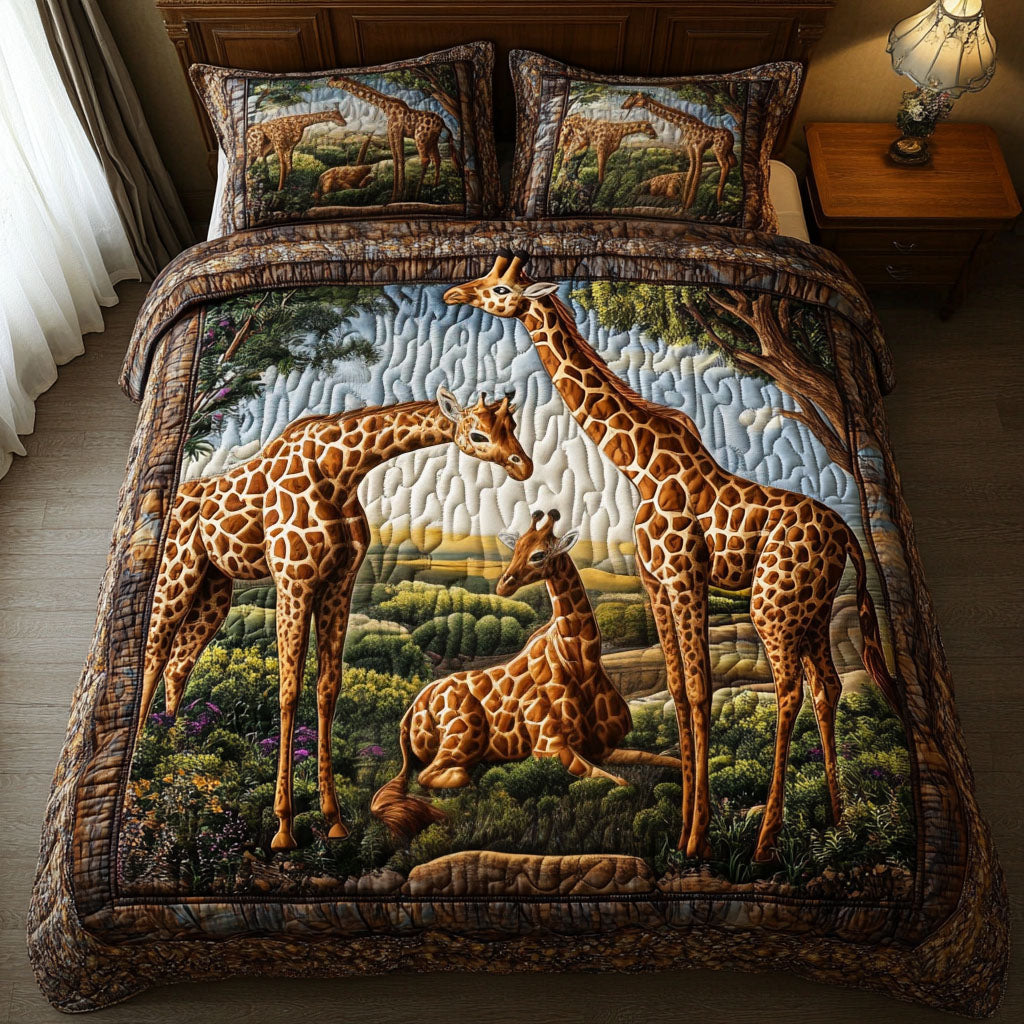 Giraffe Family Bond 3-Piece Quilted Bedding Set - Single (59" x 70")