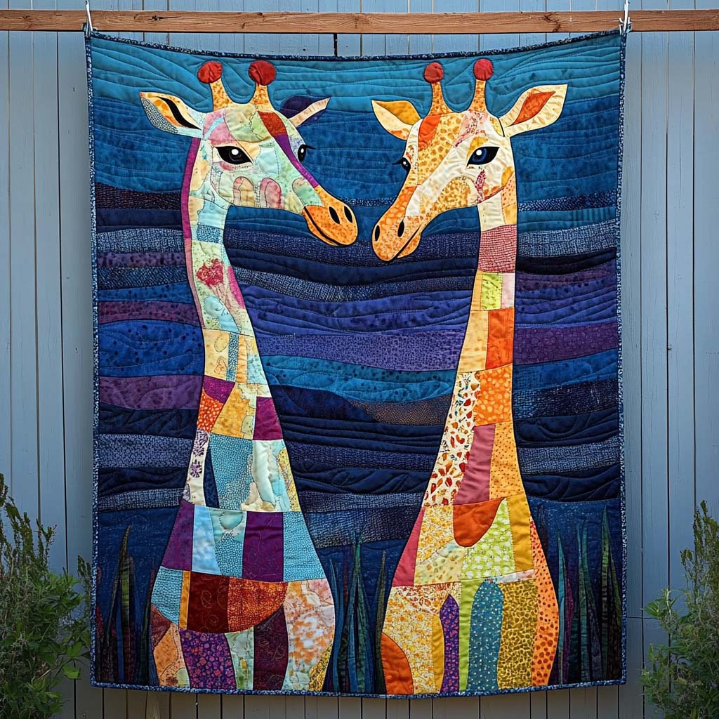 Giraffe Duo in Twilight Quilted Blanket - Throw (55" x 60")