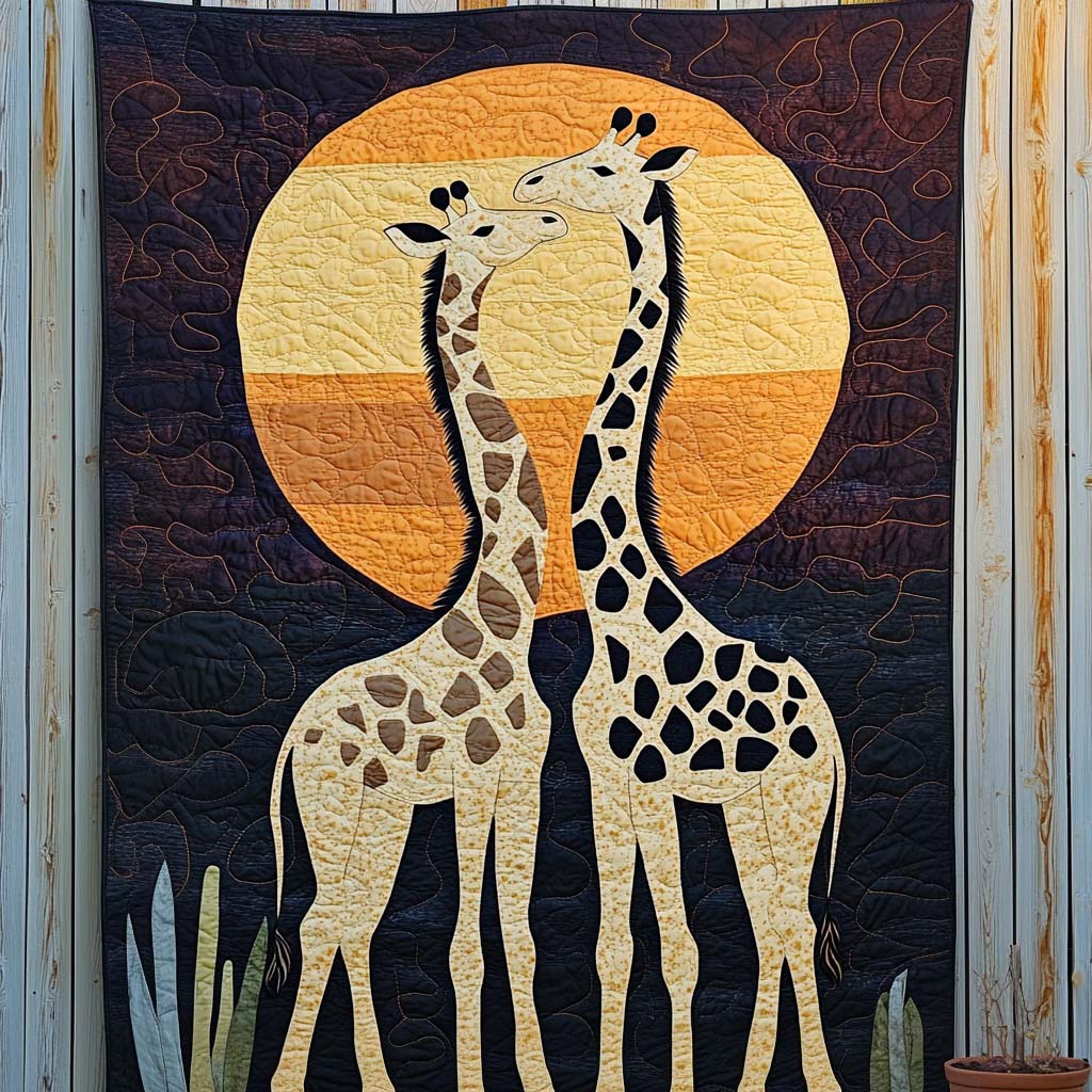 Giraffe Sunset Romance Quilted Blanket - Throw (55" x 60")