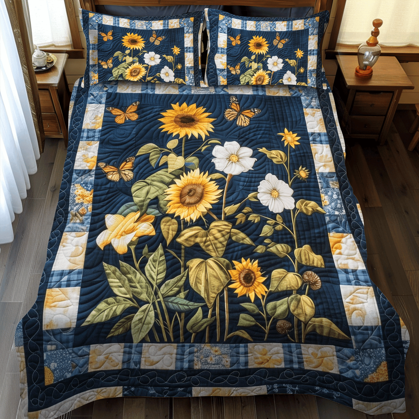 Glow Flower 3-Piece Quilted Bedding Set - Single (59" x 70")