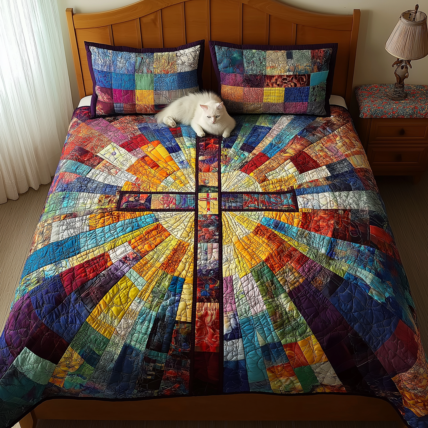 Glowing Cross 3-Piece Quilted Bedding Set - Single (59" x 70")