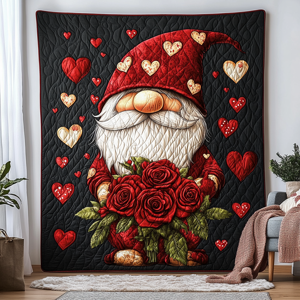 Gnome Romance Quilted Blanket - Throw (55" x 60")