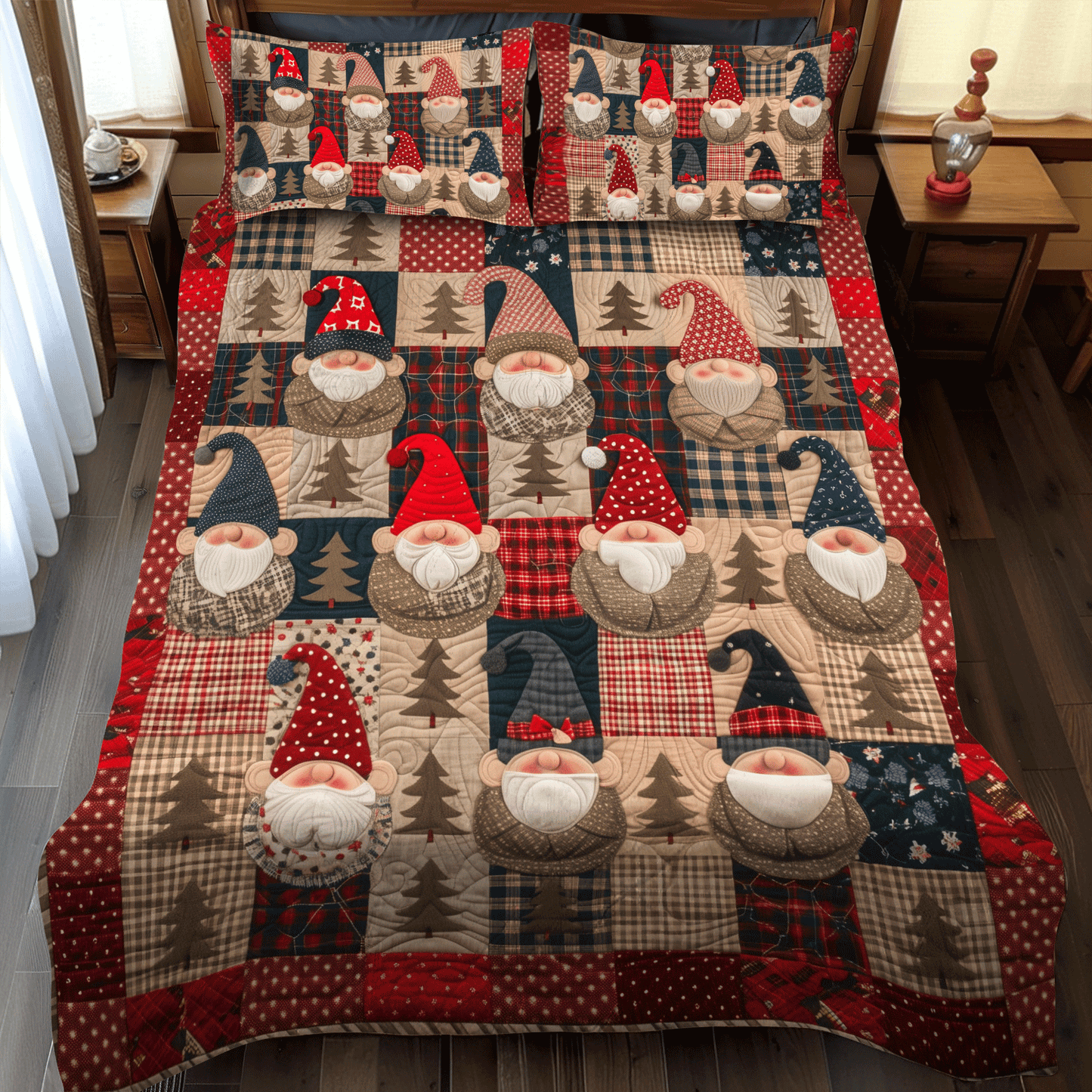Gnome Village 3-Piece Quilted Bedding Set - Single (59" x 70")
