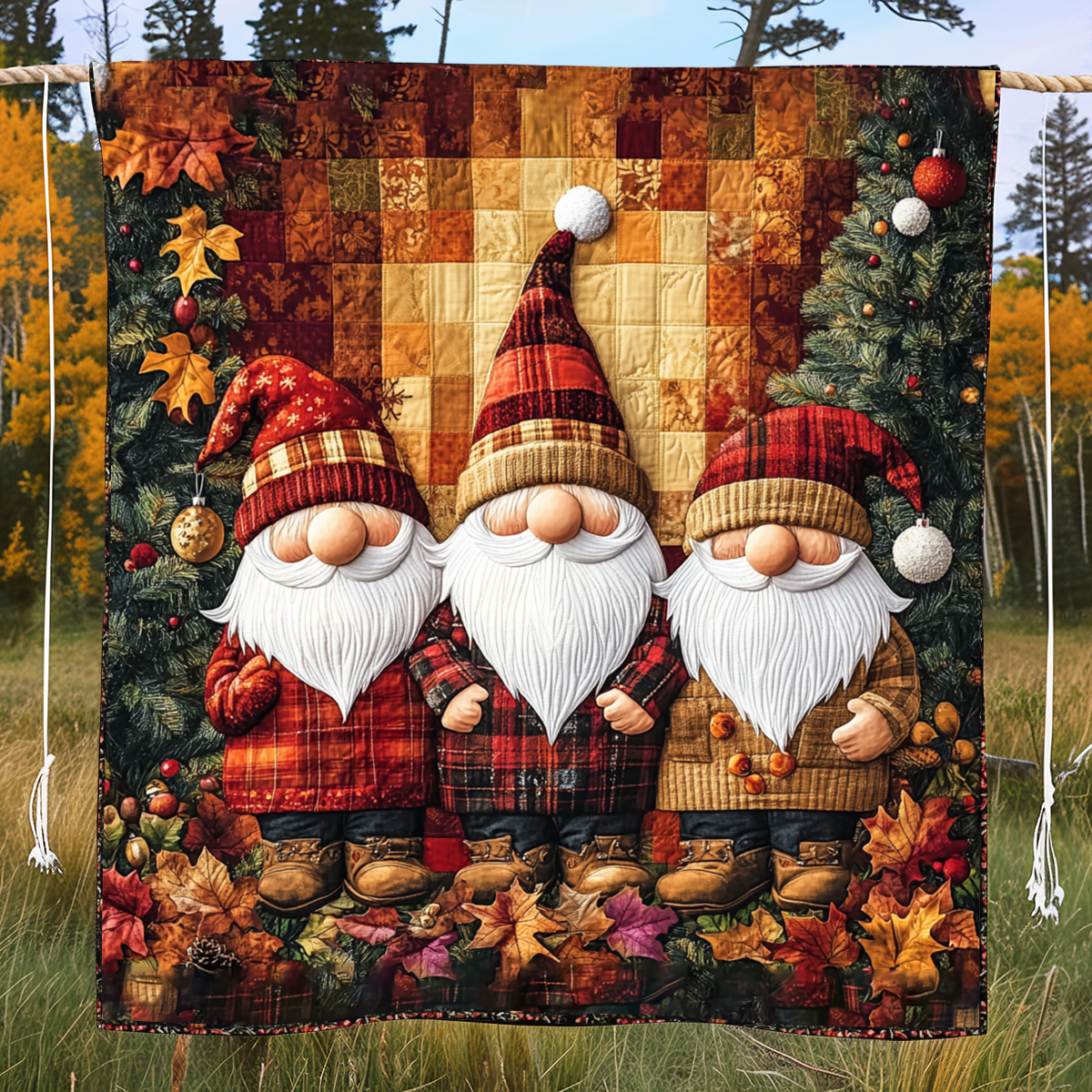 Gnome Autumn Quilted Blanket - Throw (55" x 60")