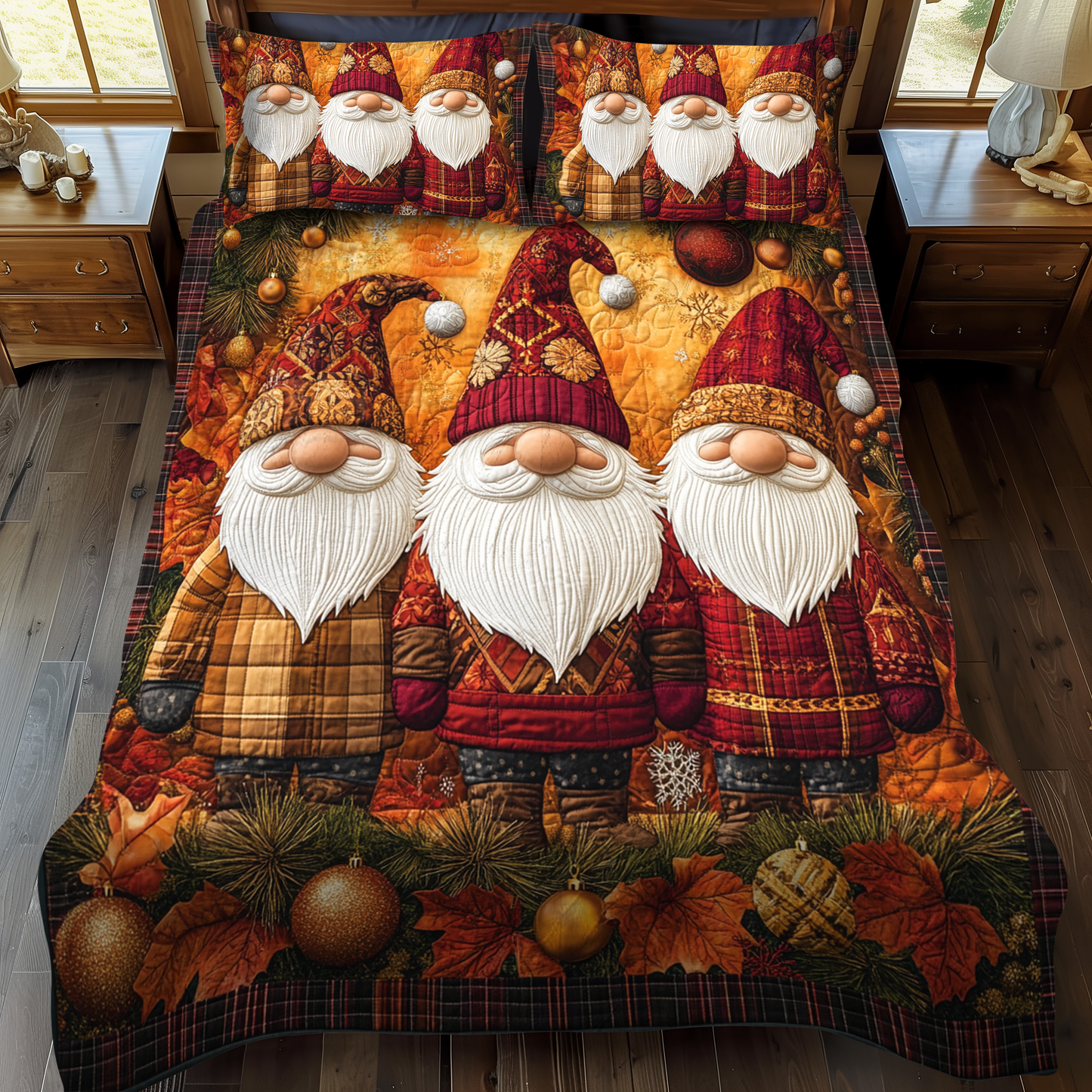 Gnome Delight 3-Piece Quilted Bedding Set - Single (59" x 70")