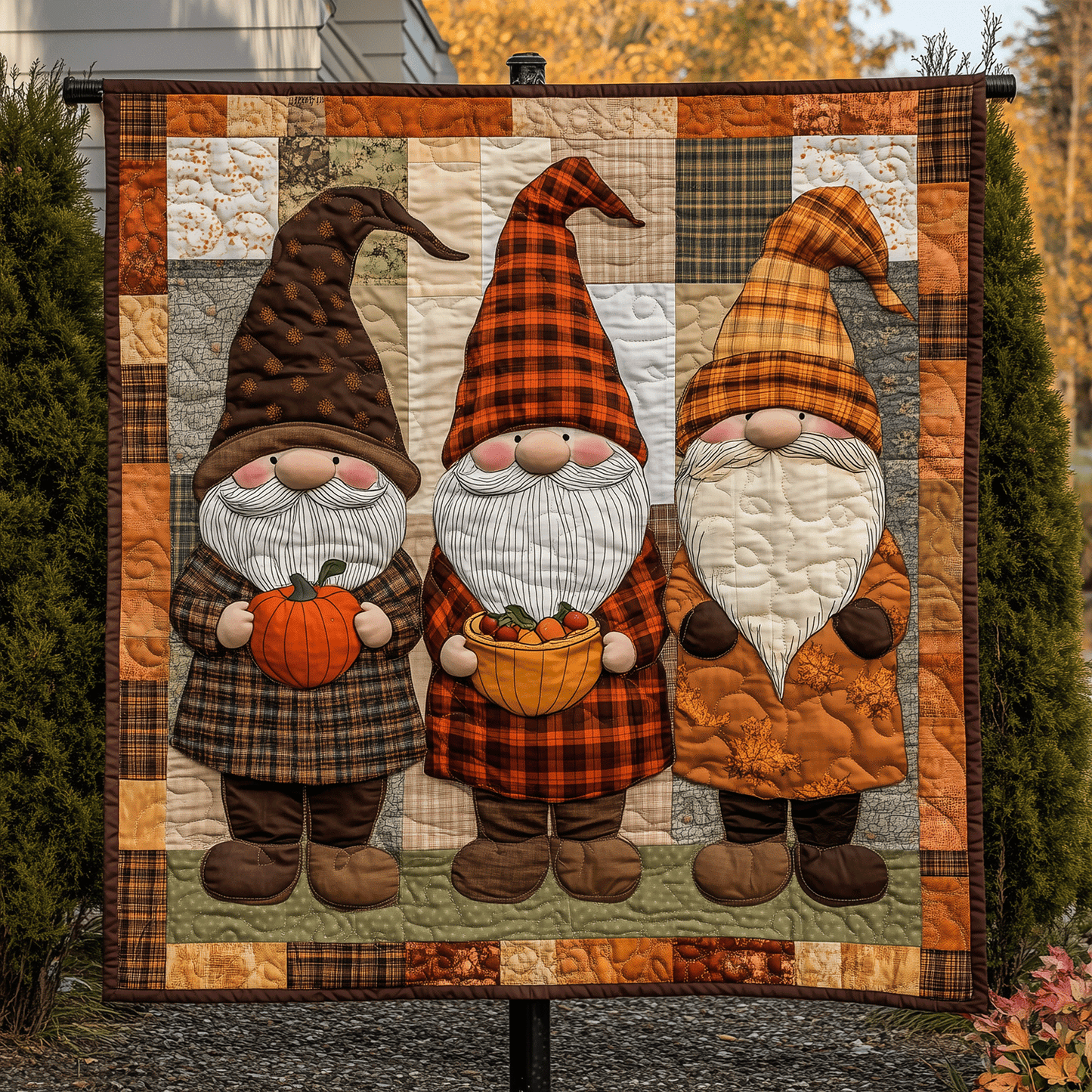 Gnome Fall Fest Quilted Blanket - Throw (55" x 60")