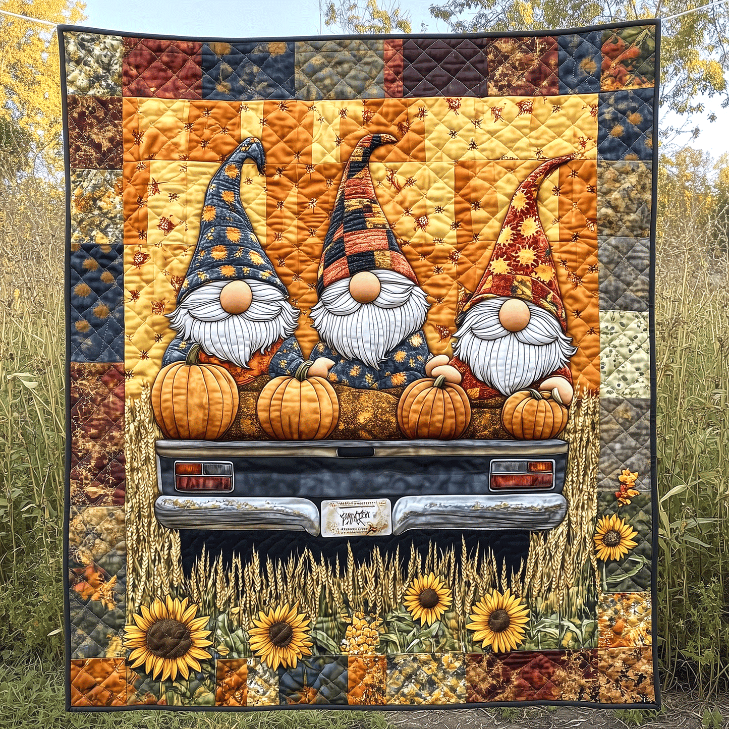 Gnome Farm Quilted Blanket - Throw (55" x 60")