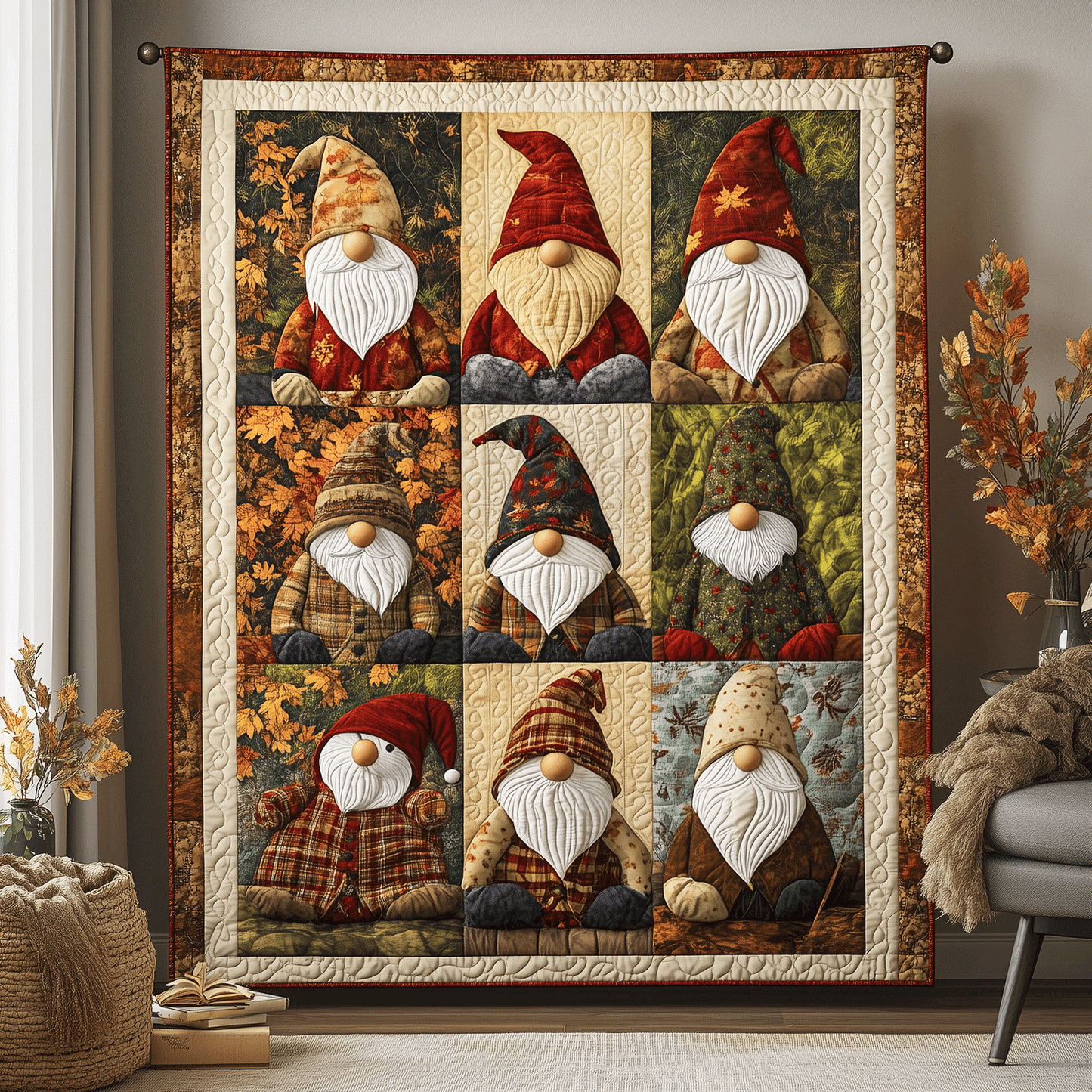 Gnome Farm Quilted Blanket - Throw (55" x 60")