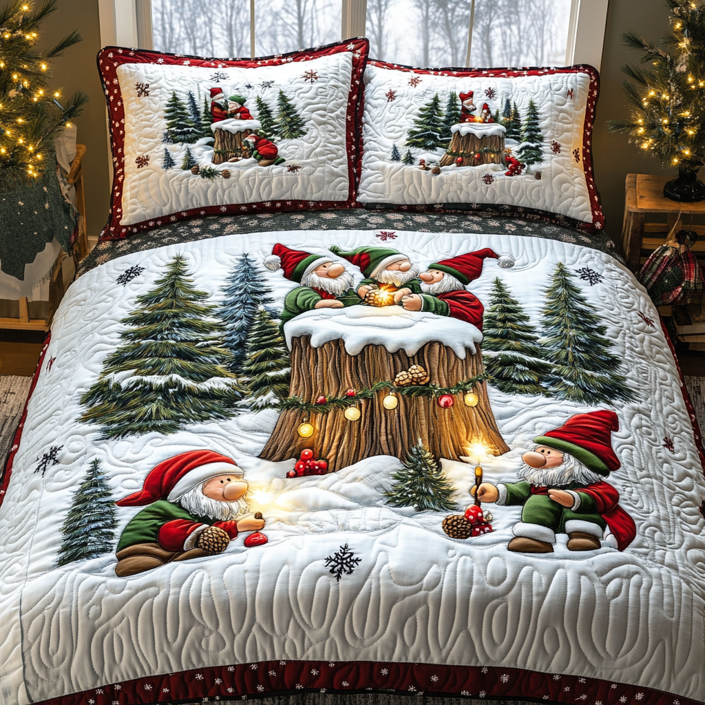 Gnome Gathering Quilted Bedding Set - Single (59" x 70")