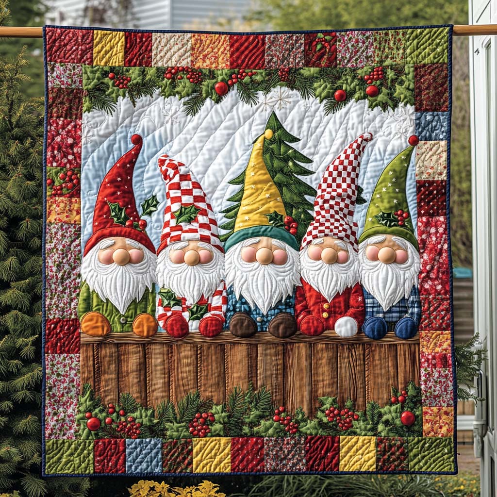 Gnome Gathering Quilted Blanket - Throw (55" x 60")