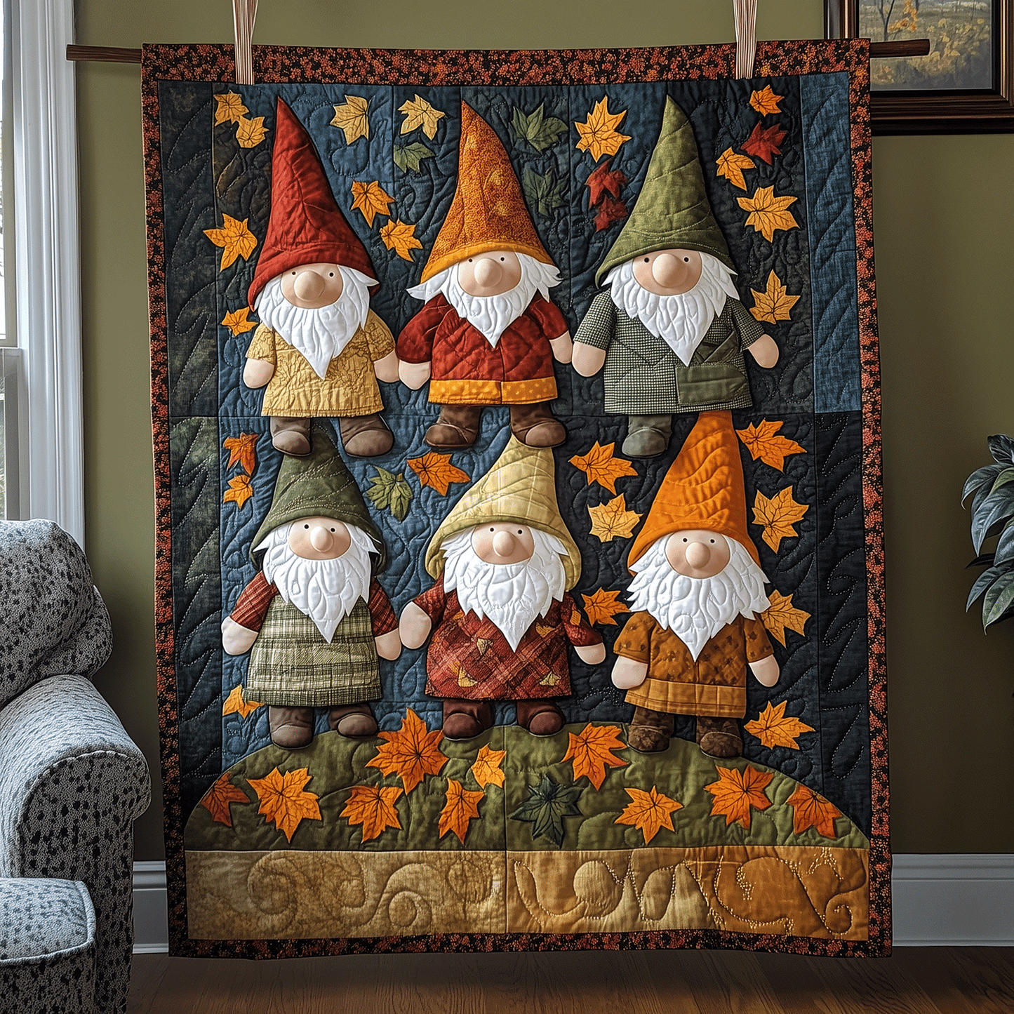 Gnome Harvest Quilted Blanket - Throw (55" x 60")