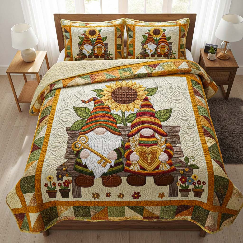 Gnome Love 3-Piece Quilted Bedding Set - Single (59" x 70")