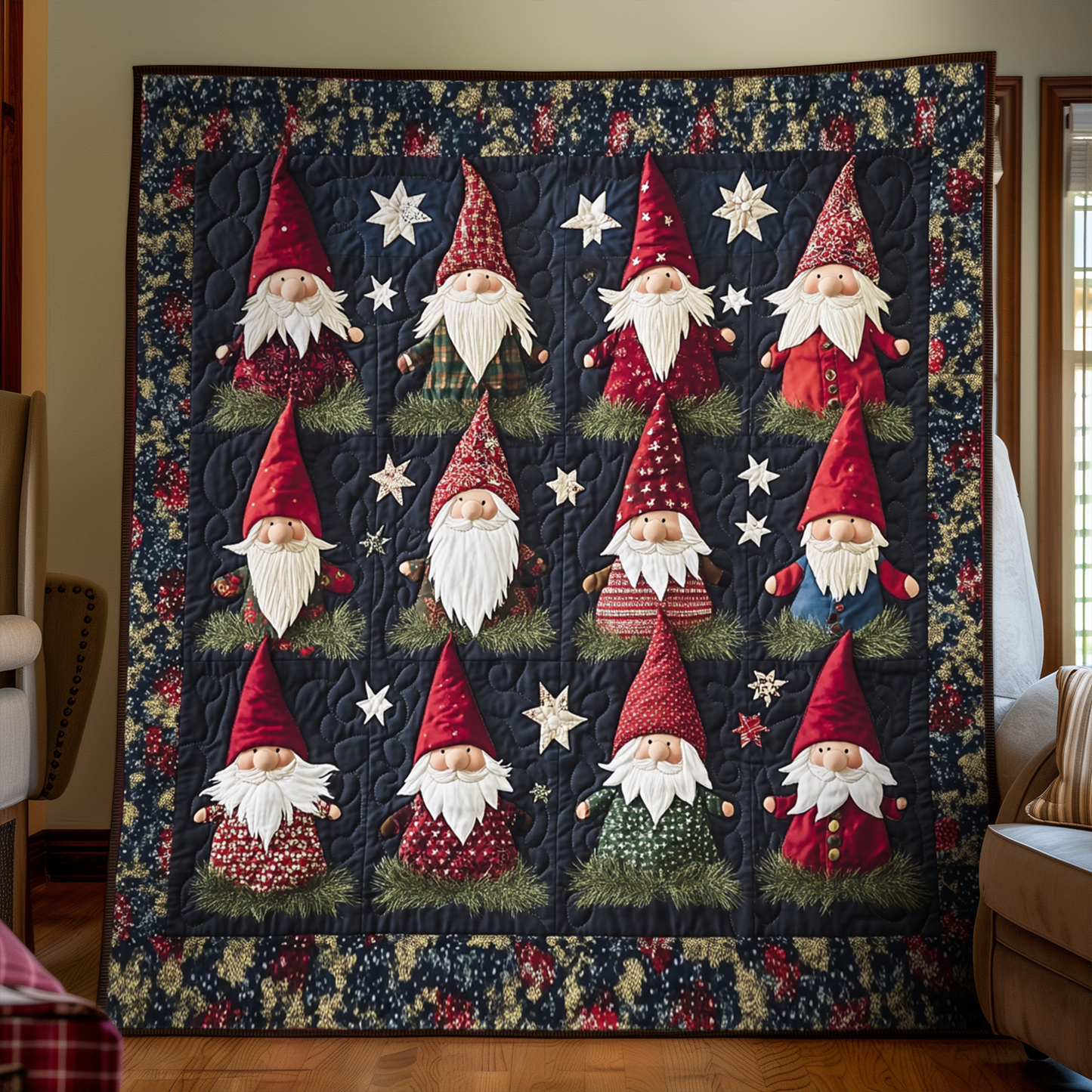 Gnome Parade Quilted Blanket - Throw (55" x 60")