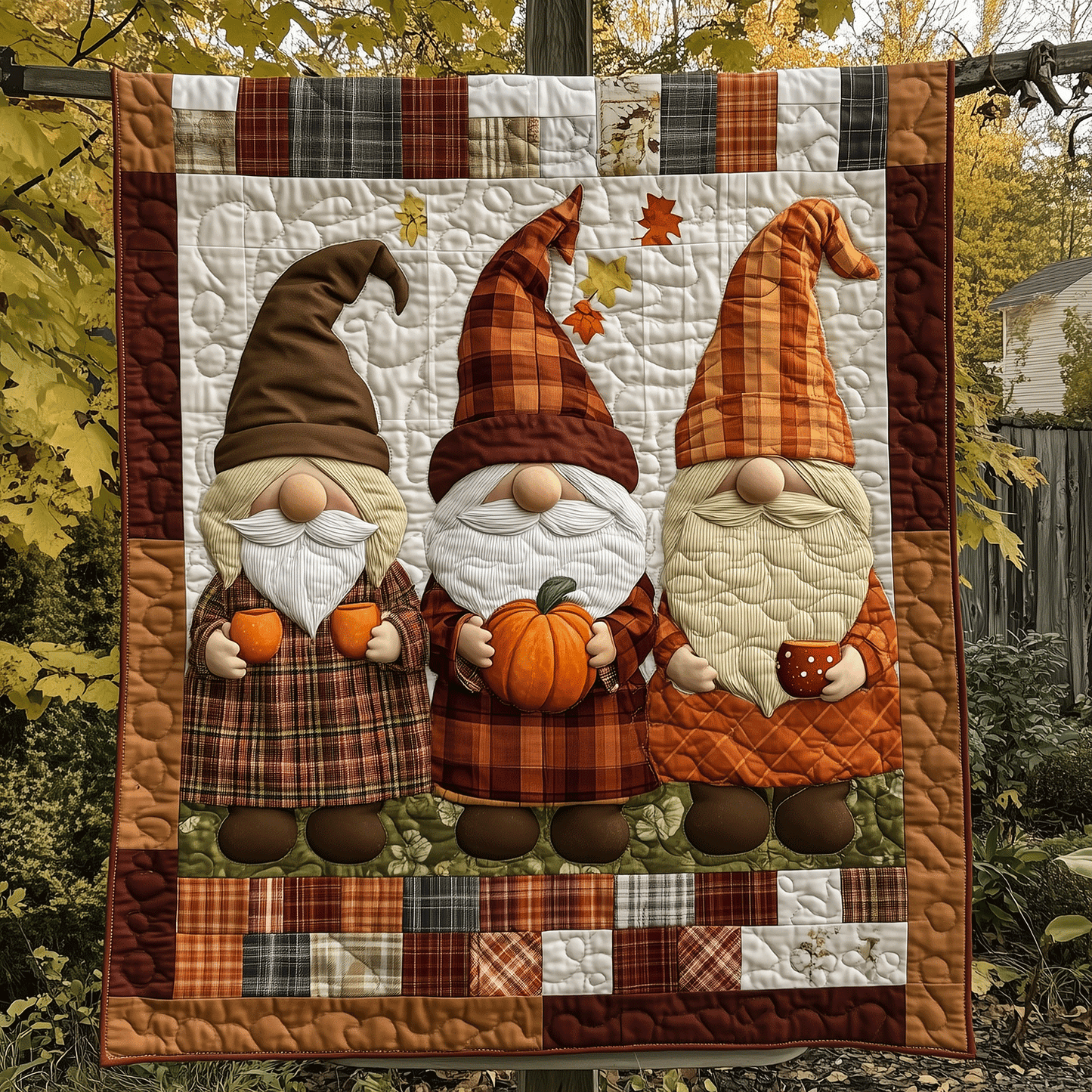 Gnome Pumpkin Parade Quilted Blanket - Throw (55" x 60")