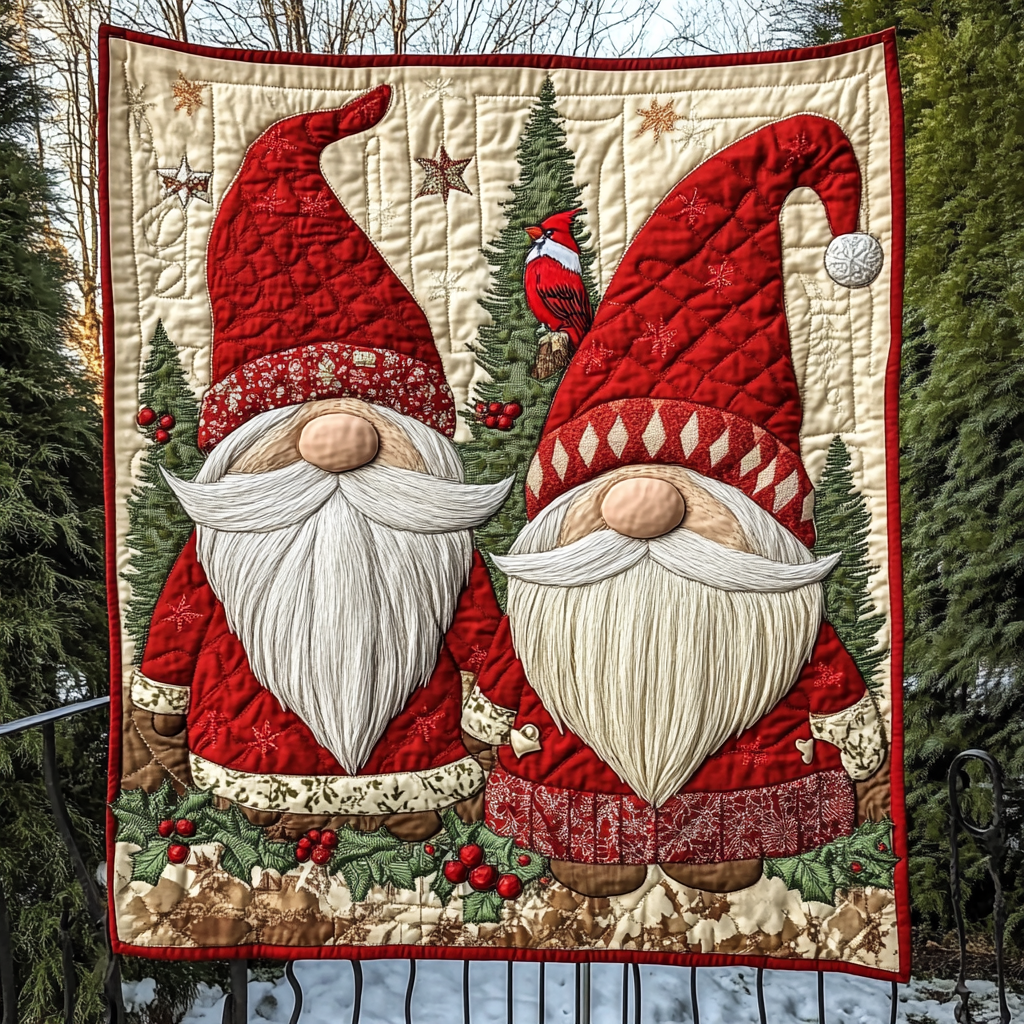 Gnome for the Holidays Quilted Blanket - Throw (55" x 60")