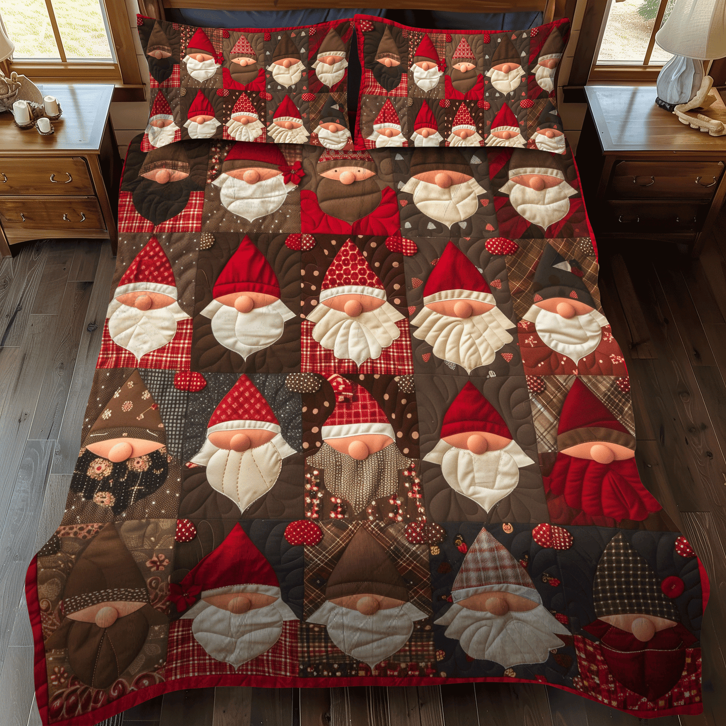 Gnome for the Holidays 3-Piece Quilted Bedding Set - Single (59" x 70")