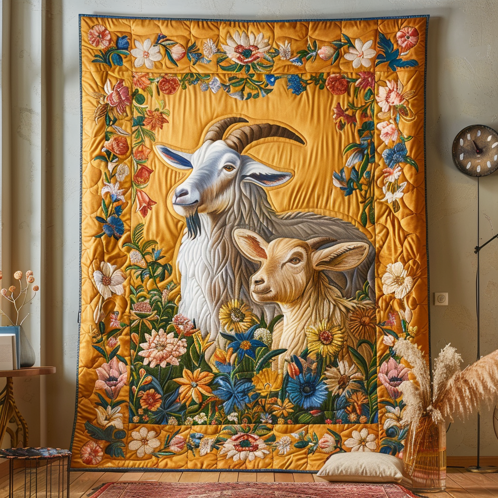 Goat Duo Quilted Blanket - Throw (55" x 60")