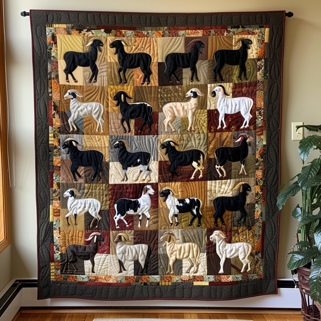 Goat Patchwork Quilted Blanket - Throw (55" x 60")