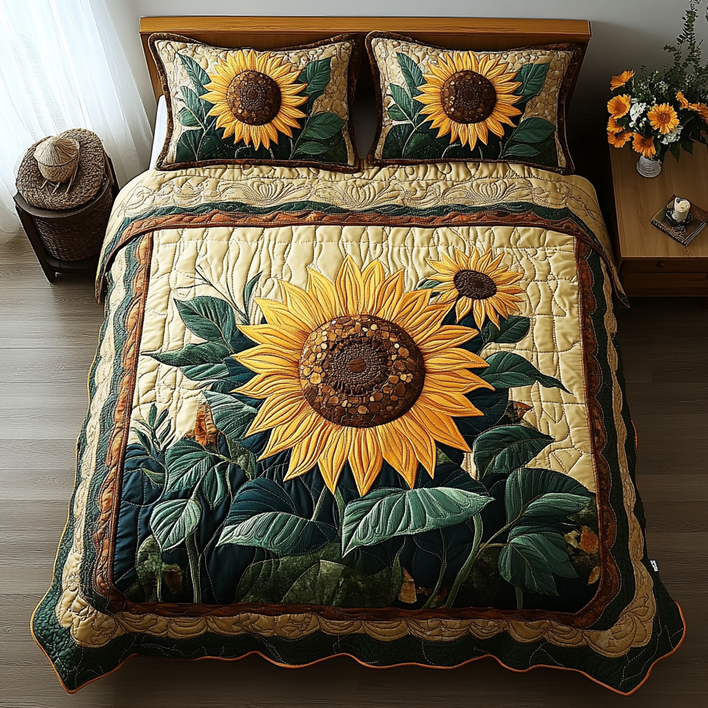 Golden Bloom Quilted Bedding Set - Single (59" x 70")