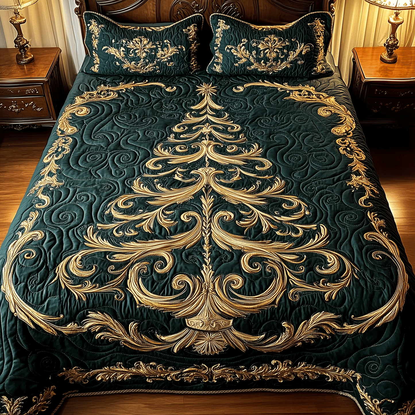 Golden Evergreen Elegance 3-Piece Quilted Bedding Set - Single (59" x 70")