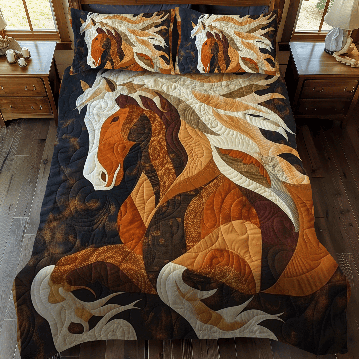 Golden Gallop 3-Piece Quilted Bedding Set - Single (59" x 70")