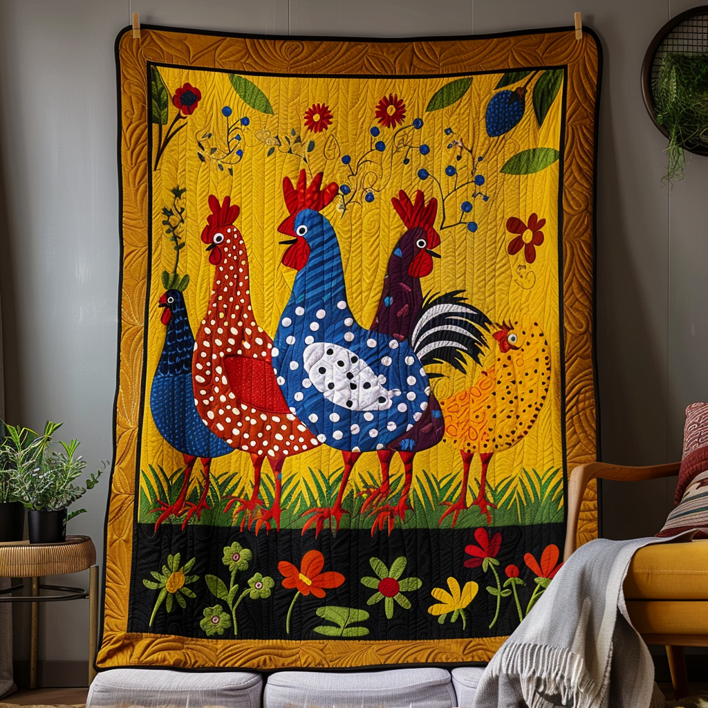Golden Harvest Chicken Quilted Blanket - Throw (55" x 60")