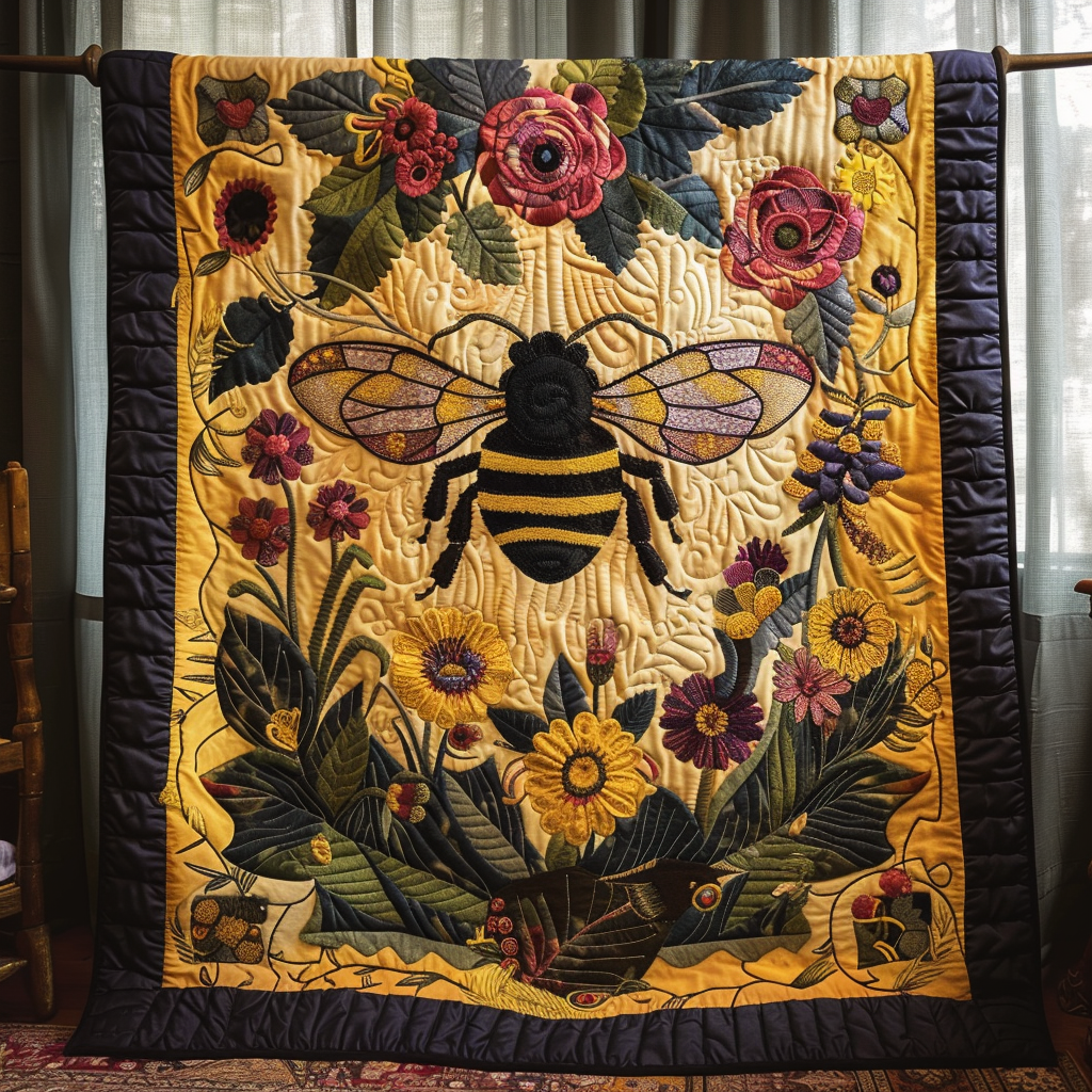 Golden Nectar Haven Quilted Blanket - Throw (55" x 60")