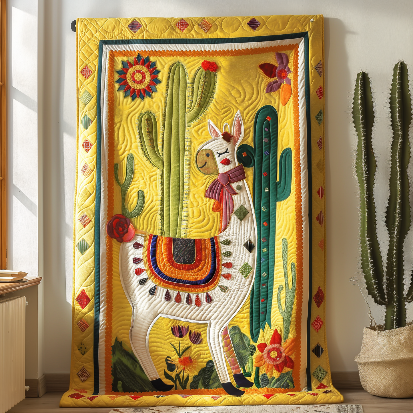 Golden Sun Llama Quilted Blanket - Throw (55" x 60")