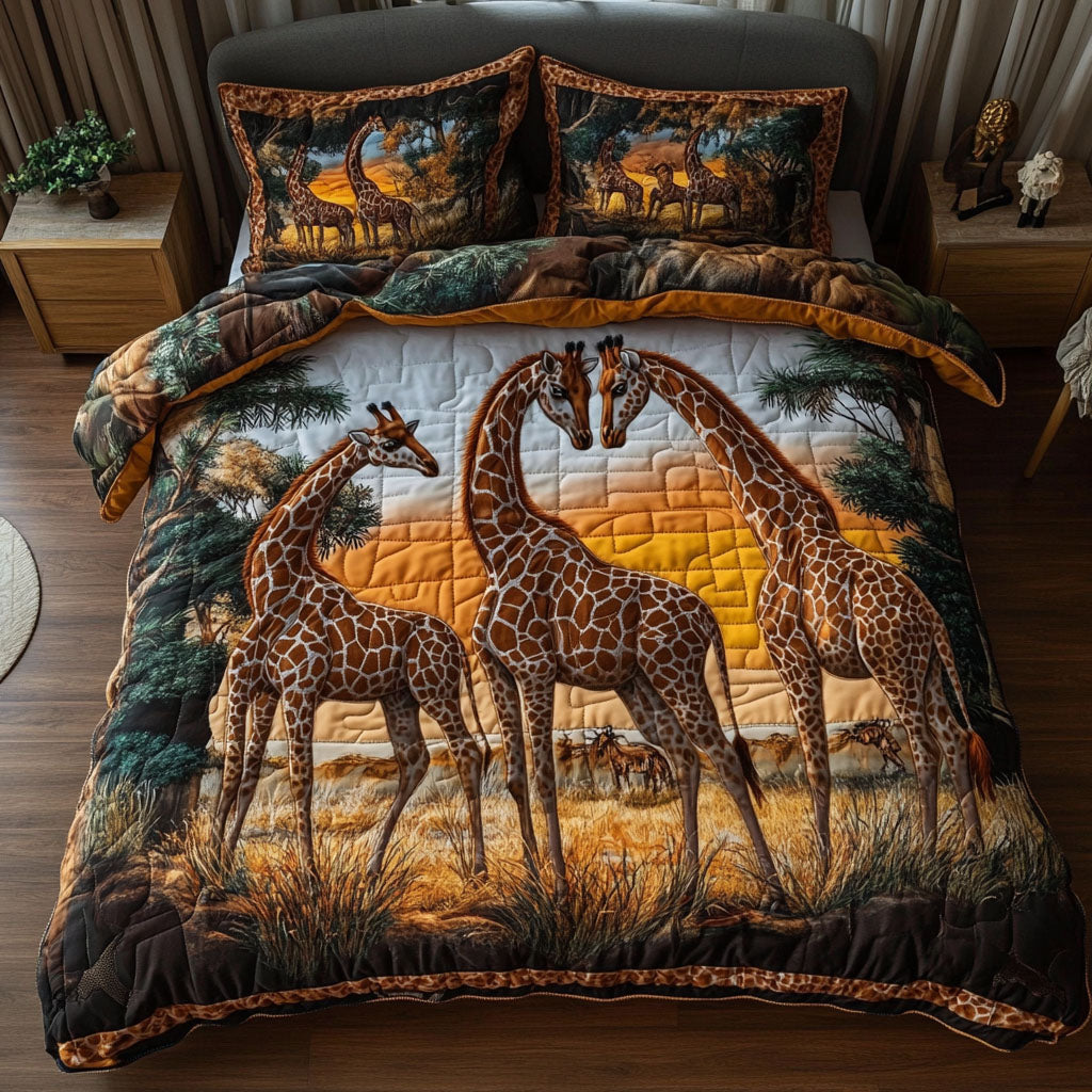 Golden Sunset Giraffes 3-Piece Quilted Bedding Set - Single (59" x 70")