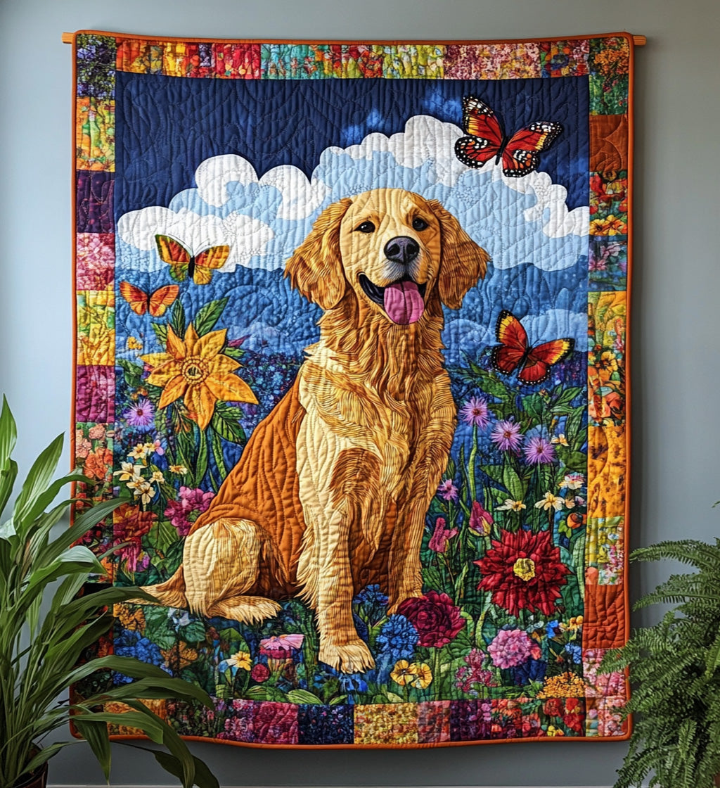 Golden Tail Wags Quilted Blanket - Throw (55" x 60")
