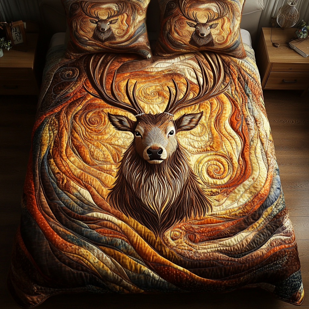 Golden Antlers 3-Piece Quilted Bedding Set - Single (59" x 70")