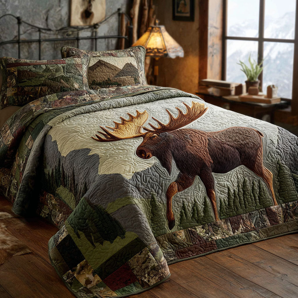 Golden Antlers 3-Piece Quilted Bedding Set - Single (59" x 70")