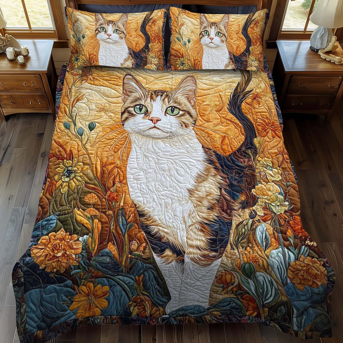 Golden Cat 3-Piece Quilted Bedding Set - Single (59" x 70")