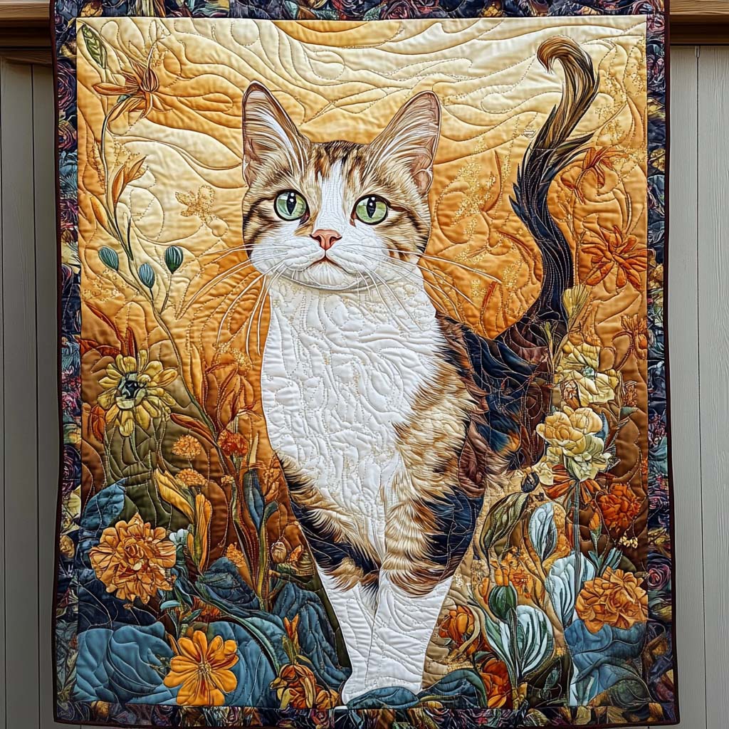 Golden Cat Quilted Blanket - Throw (55" x 60")