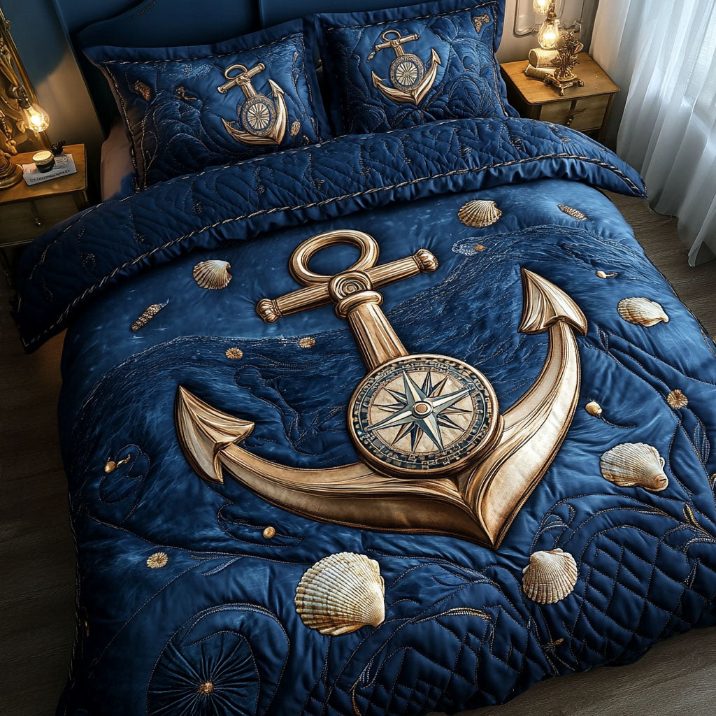 Golden Compass 3-Piece Quilted Bedding Set - Single (59" x 70")