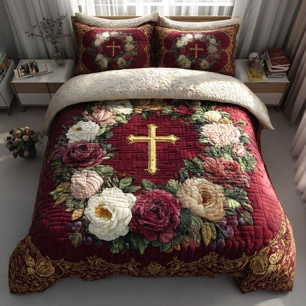Golden Cross 3-Piece Quilted Bedding Set - Single (59" x 70")
