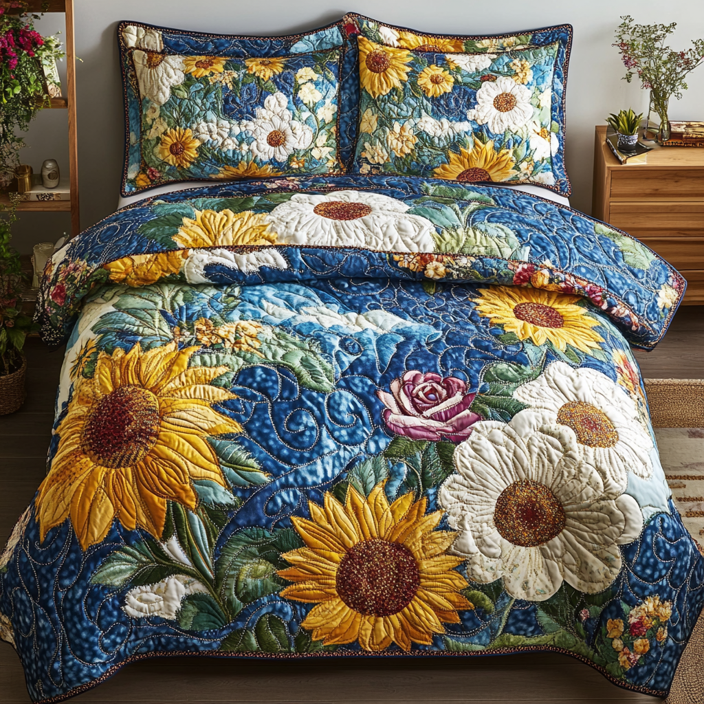 Golden Field 3-Piece Quilted Bedding Set - Single (59" x 70")