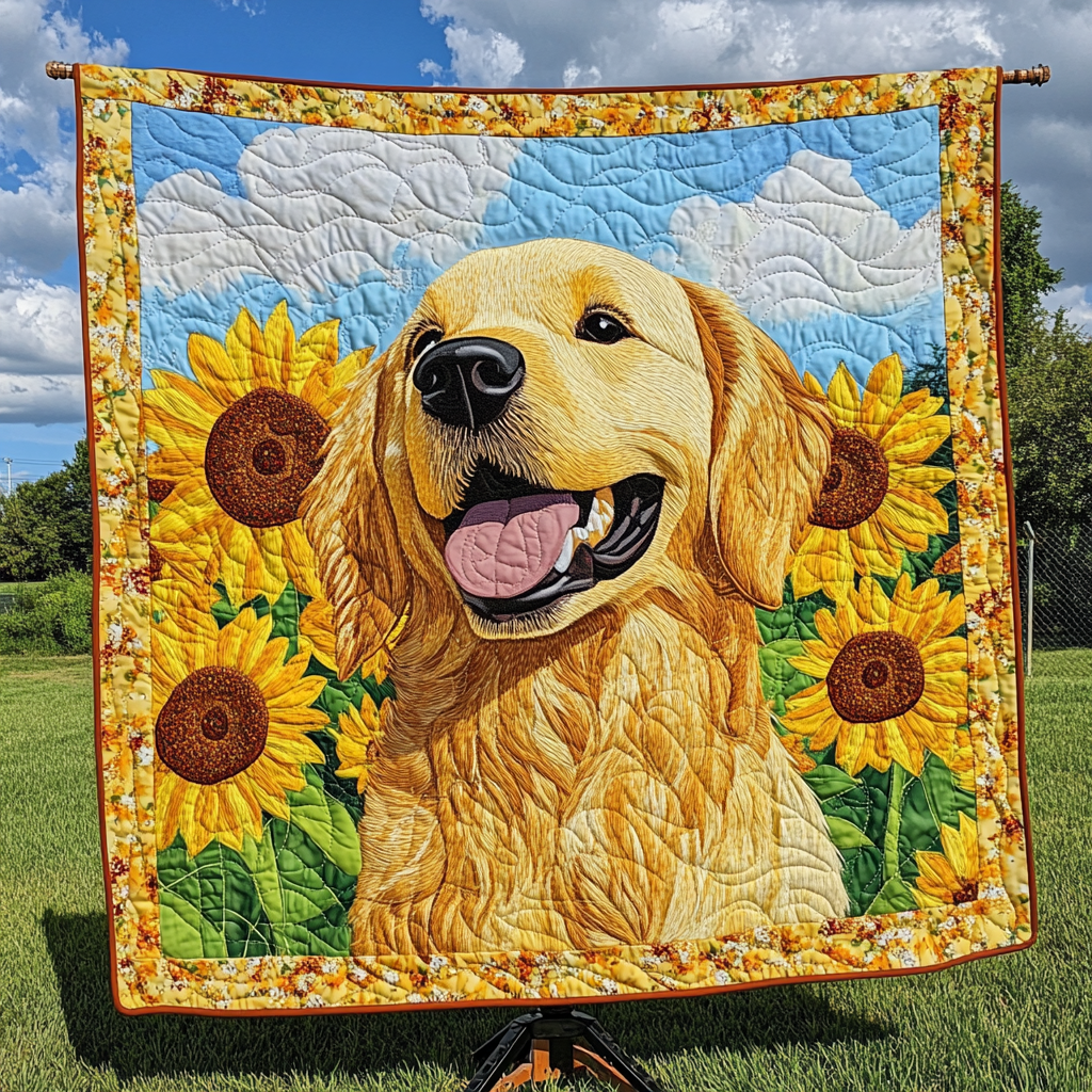 Golden Fields of Sunflowers Quilted Blanket - Throw (55" x 60")
