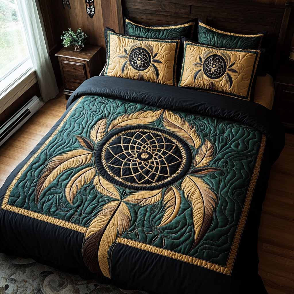Golden Forest Emblem 3-Piece Quilted Bedding Set - Single (59" x 70")