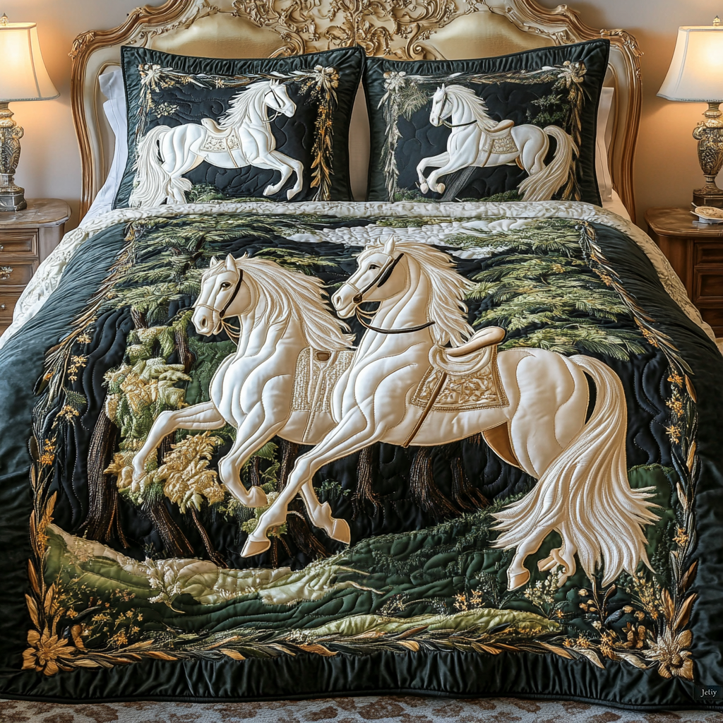 Golden Gallop 3-Piece Quilted Bedding Set - Single (59" x 70")