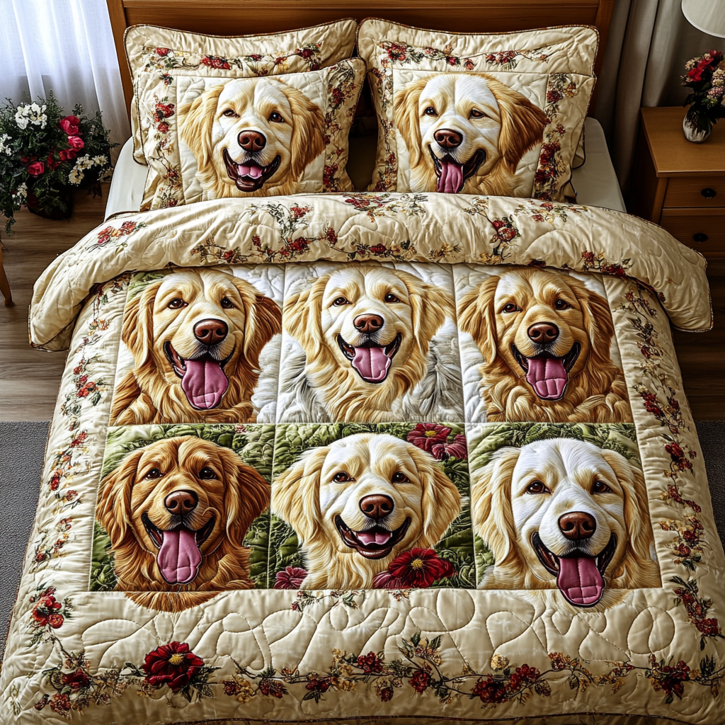 Golden Grid 3-Piece Quilted Bedding Set - Single (59" x 70")