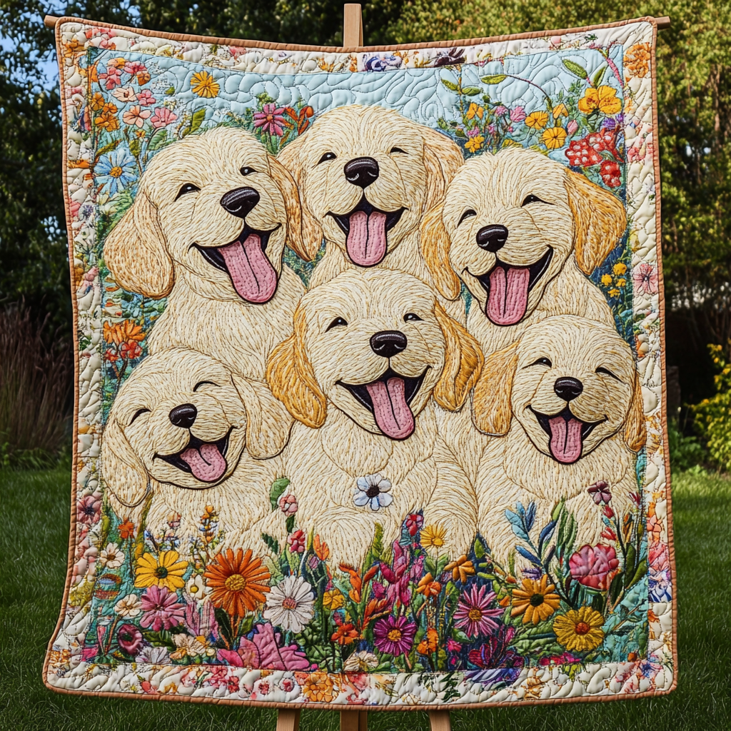 Golden Joys in Bloom Quilted Blanket - Throw (55" x 60")