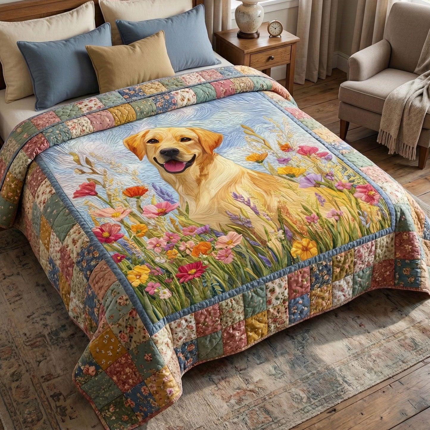Golden Labrador Meadow Quilted Blanket - Baby (30" x 40") - Pack 1