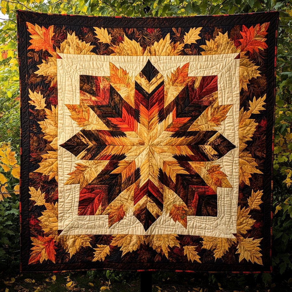 Golden Leaf Cascade Quilted Blanket - Throw (55" x 60")