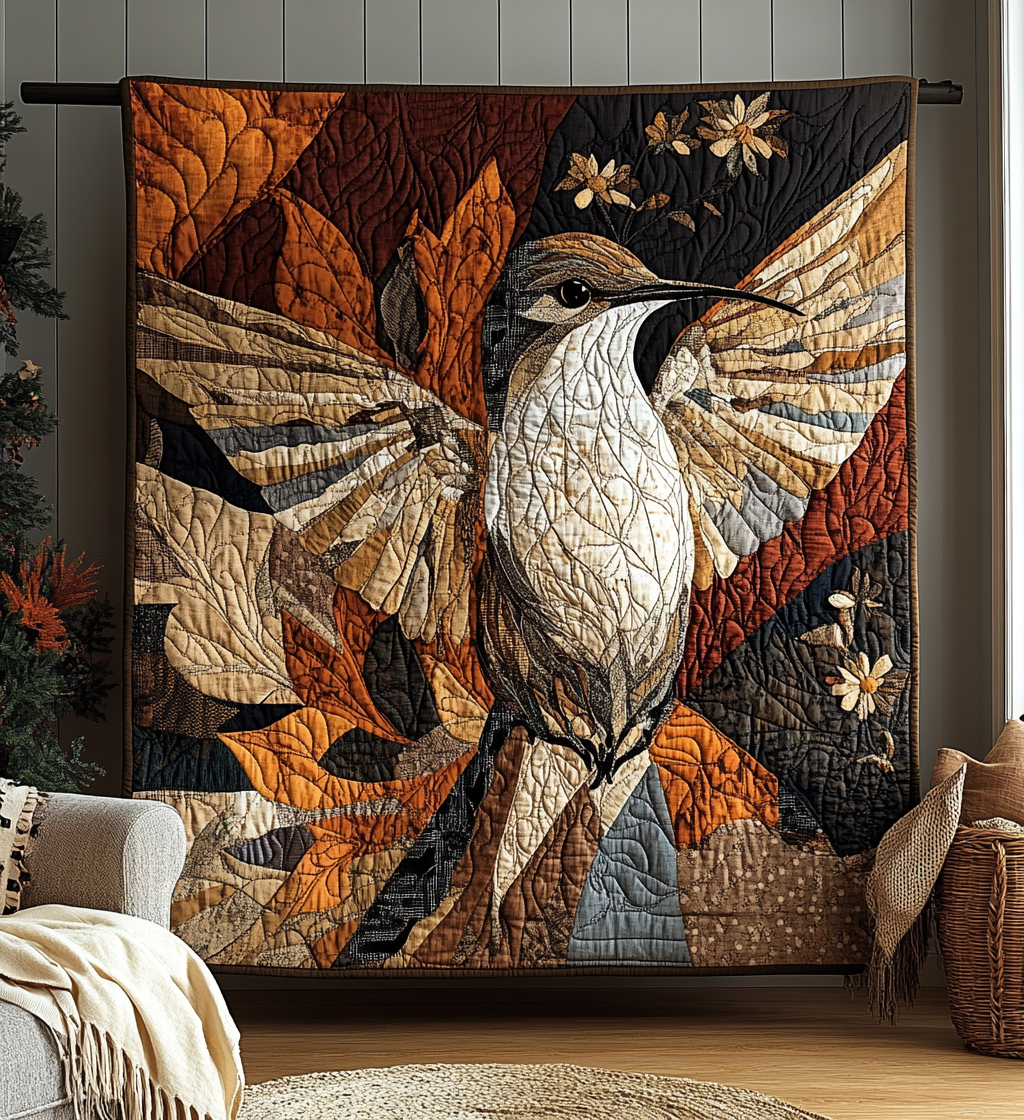 Golden Leaf Hummingbird Quilted Blanket - Throw (55" x 60")