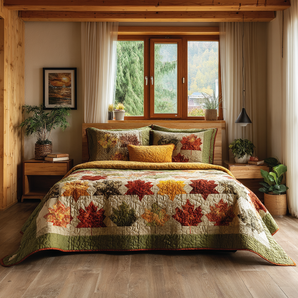 Golden Leaves 3-Piece Quilted Bedding Set - Single (59" x 70")
