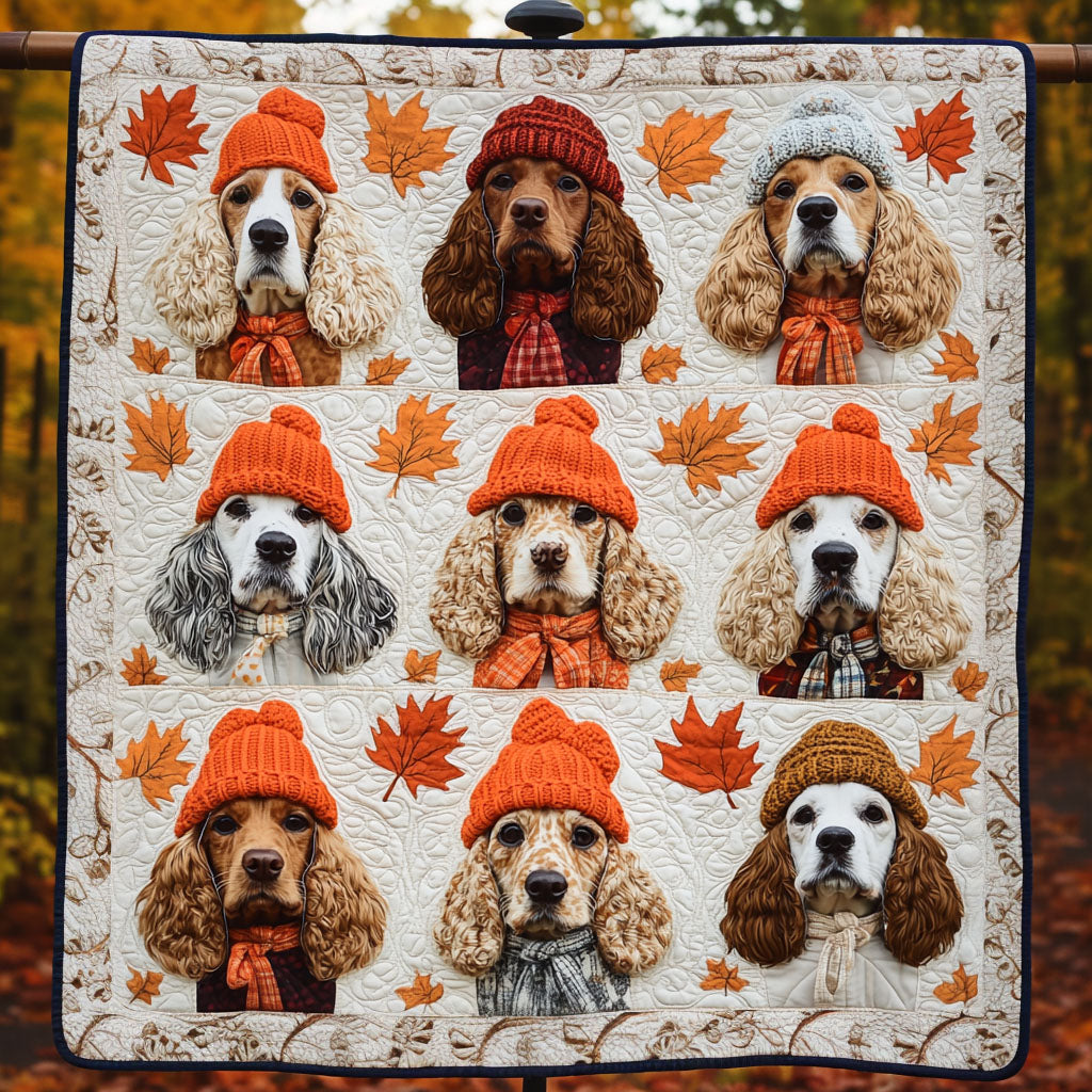 Golden Leaves Spaniel Quilted Blanket - Throw (55" x 60")