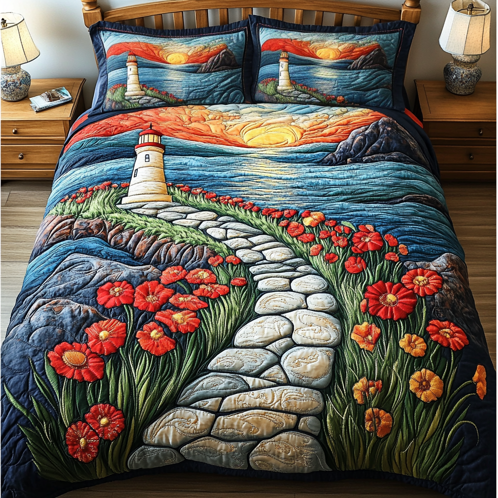 Golden Lighthouse 3-Piece Quilted Bedding Set - Single (59" x 70")