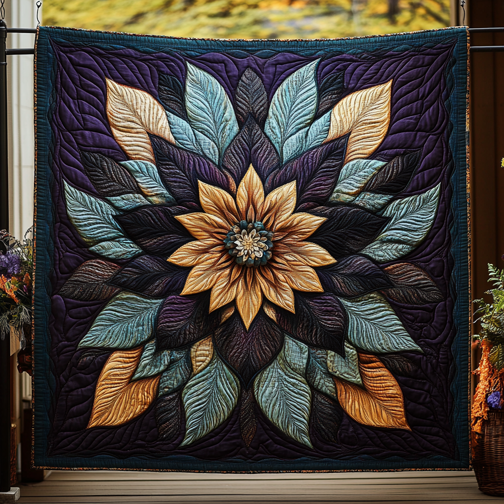 Golden Petal Bloom Quilted Blanket - Throw (55" x 60")