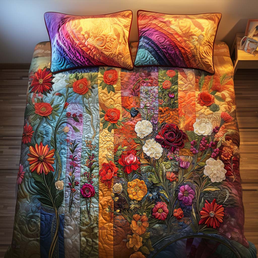 Golden Petal Fall 3-Piece Quilted Bedding Set - Single (59" x 70")